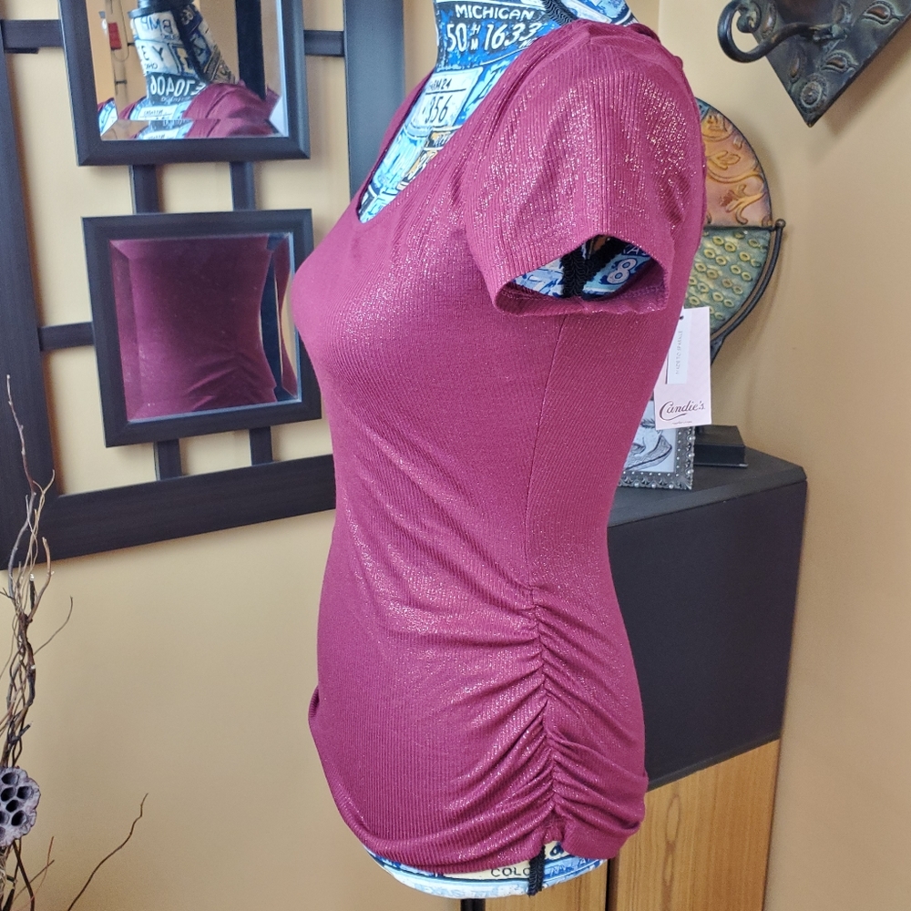 CANDIE'S BURGUNDY GOLDEN SHIMMER STRAPPY BACK TOP! - Picture 6 of 15